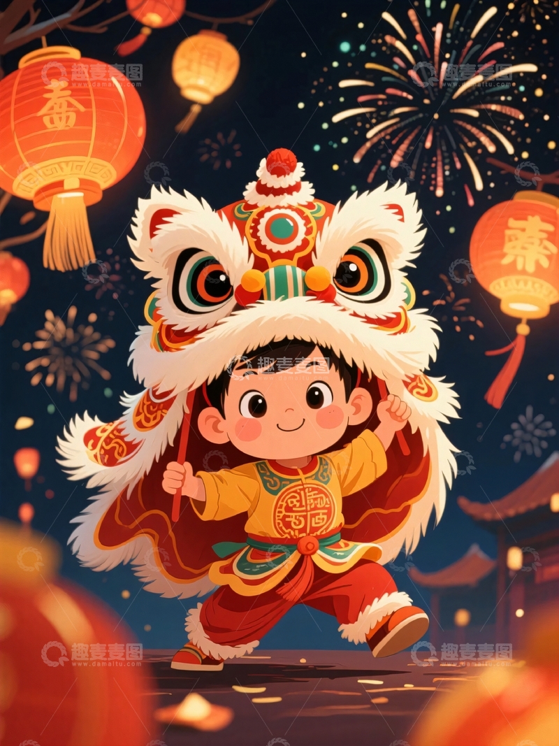 高清大图下载【趣麦麦图】新年春节舞狮背景6