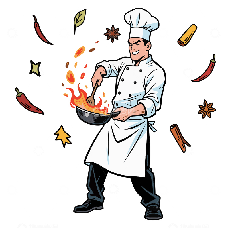 源文件下载【趣麦麦图】厨师在爆炒美食