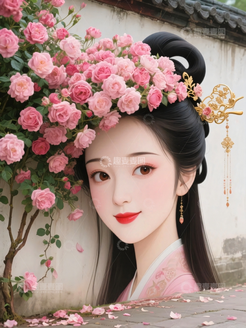 高清大图下载【趣麦麦图】-国潮美女墙画3