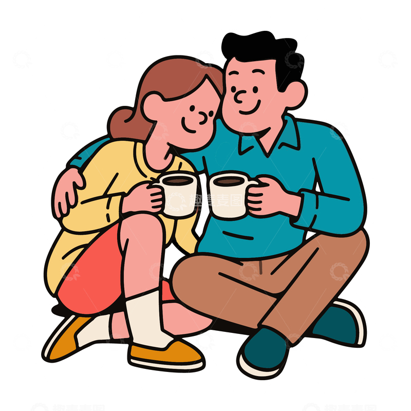 源文件下载【趣麦麦图】温馨的情侣坐在一起喝咖啡