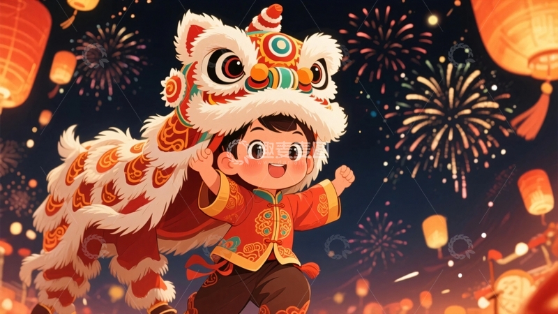 高清大图下载【趣麦麦图】新年春节舞狮背景