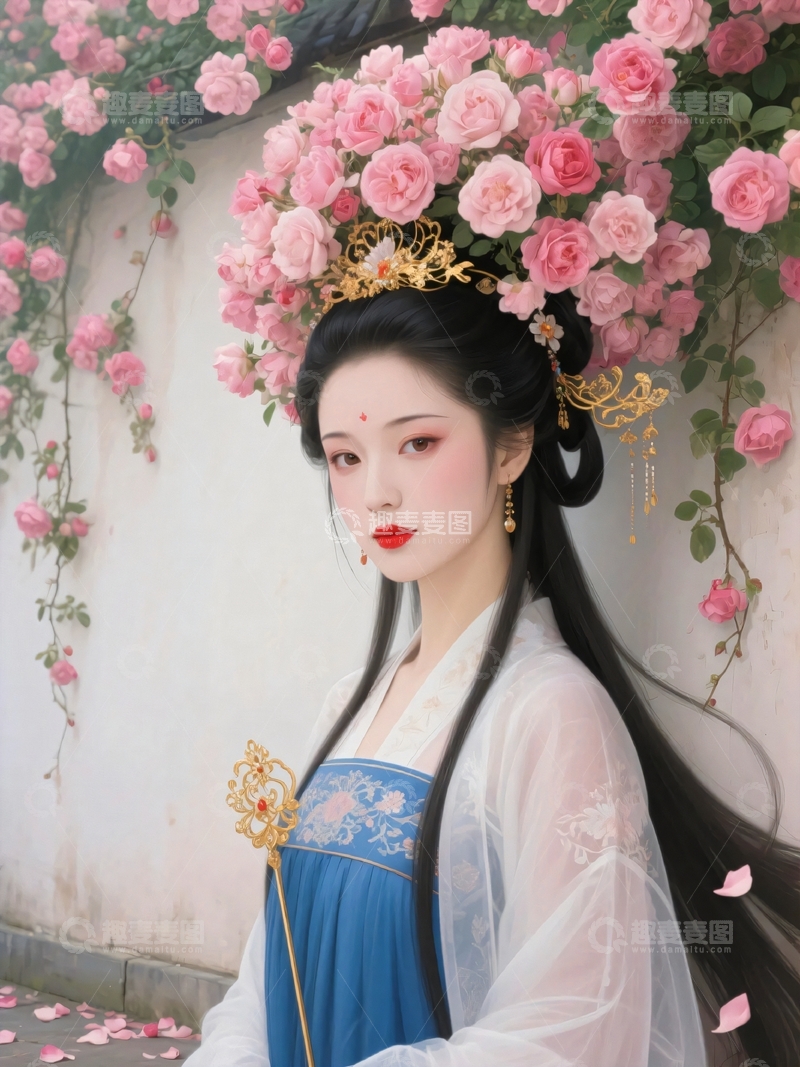 高清大图下载【趣麦麦图】国潮美女墙画