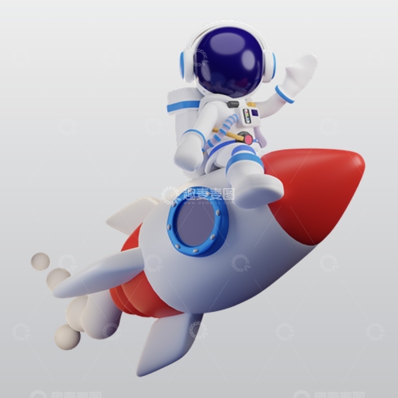 源文件下载【趣麦麦图】宇航员乘坐火箭挥手3D插图blend模型