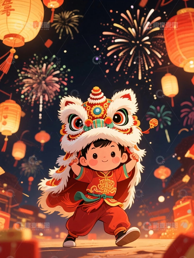 高清大图下载【趣麦麦图】新年春节舞狮背景3
