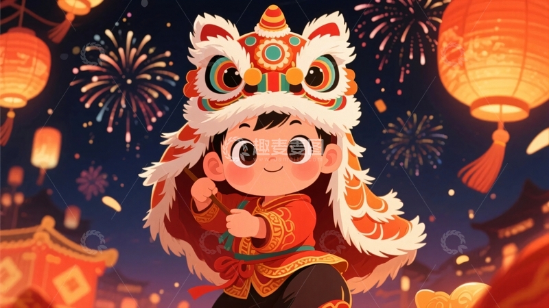 高清大图下载【趣麦麦图】新年春节舞狮背景5