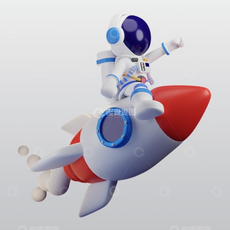 源文件下载【趣麦麦图】宇航员乘坐火箭3D插图blend模型图标