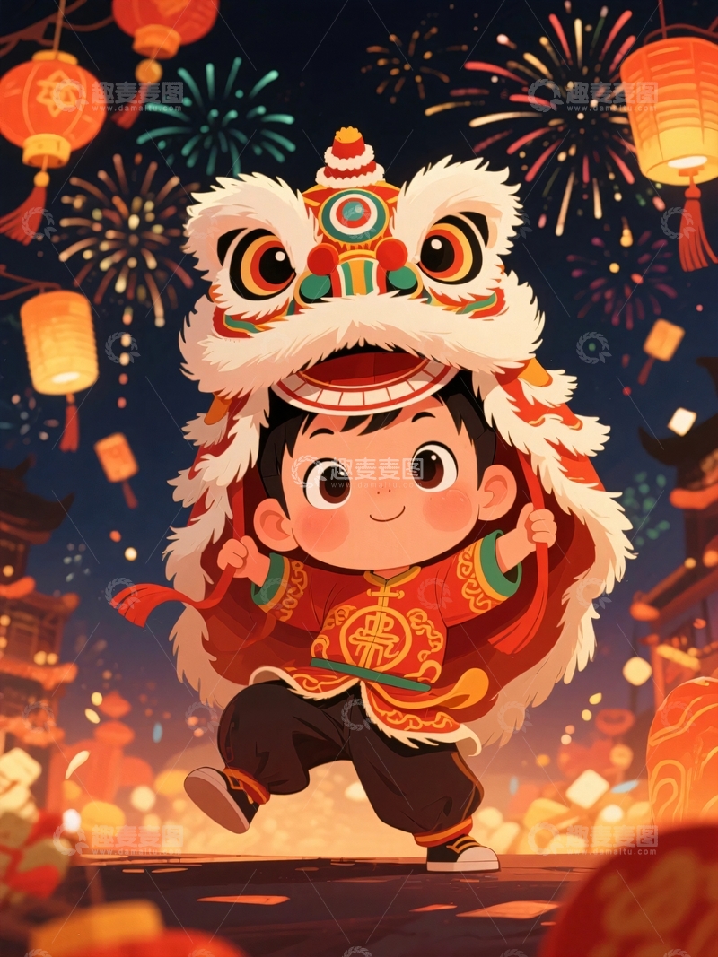 高清大图下载【趣麦麦图】新年舞狮节日背景2