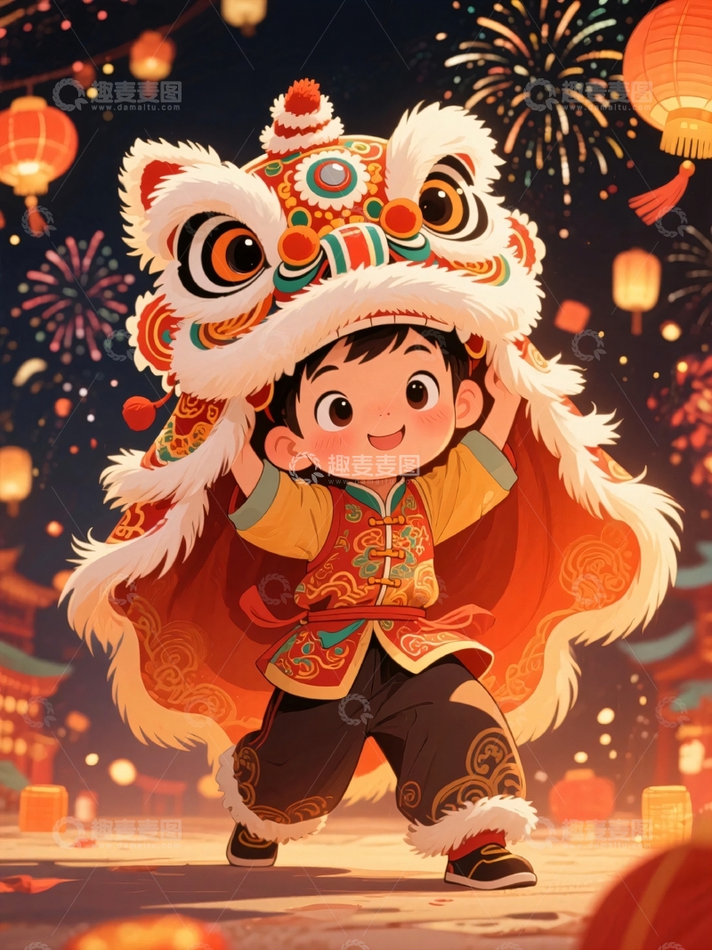 高清大图下载【趣麦麦图】新年春节舞狮背景1