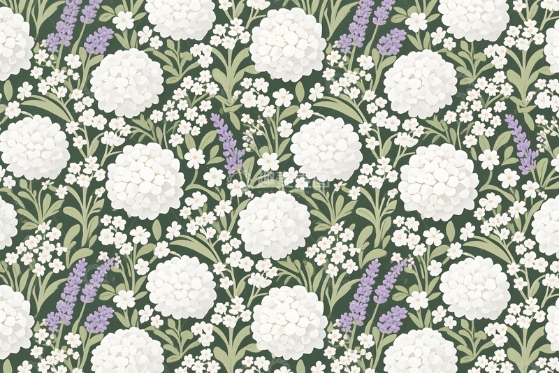 高清大图下载【趣麦麦图】白色花卉花园和谐无缝图案 