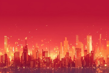 红色城市建筑边框背景