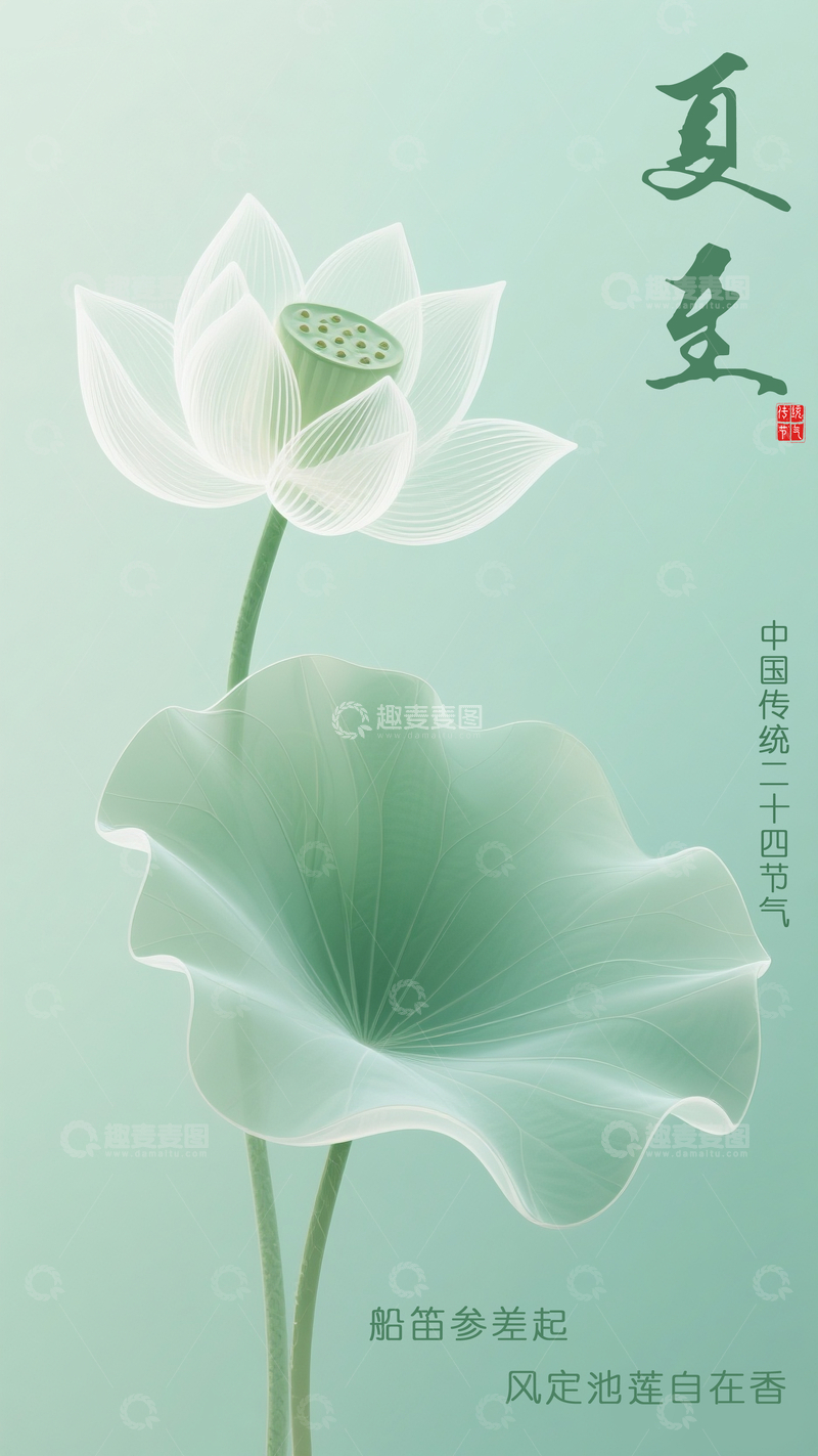 源文件下载【趣麦麦图】夏至荷花海报