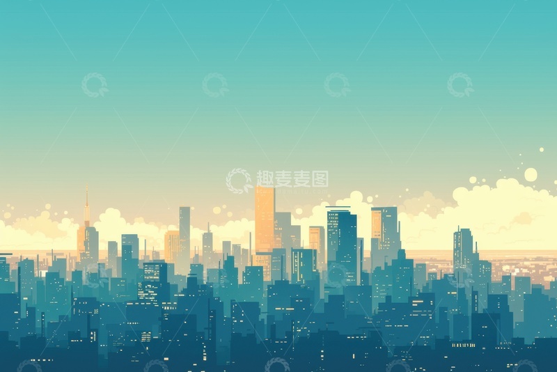 高清大图下载【趣麦麦图】手绘简约城市建筑背景