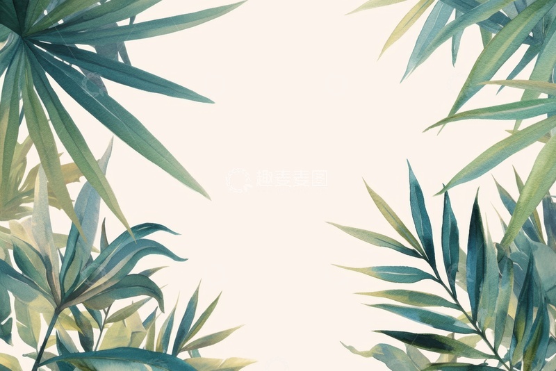 高清大图下载【趣麦麦图】水彩棕榈叶边框背景
