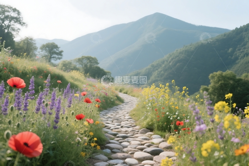 高清大图下载【趣麦麦图】穿过长满野花的山间小径 