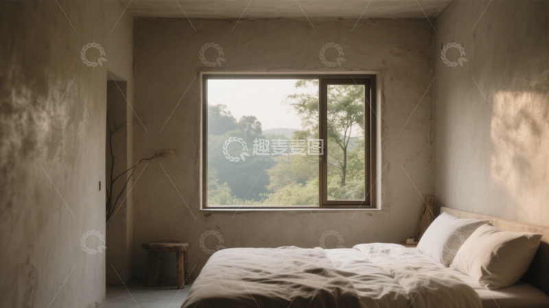 高清大图下载【趣麦麦图】简约水泥墙卧室