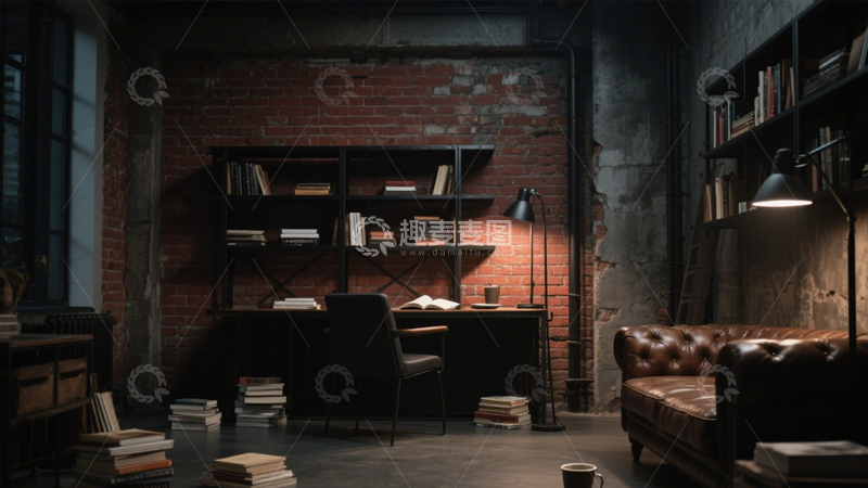 高清大图下载【趣麦麦图】复古工业风书房8