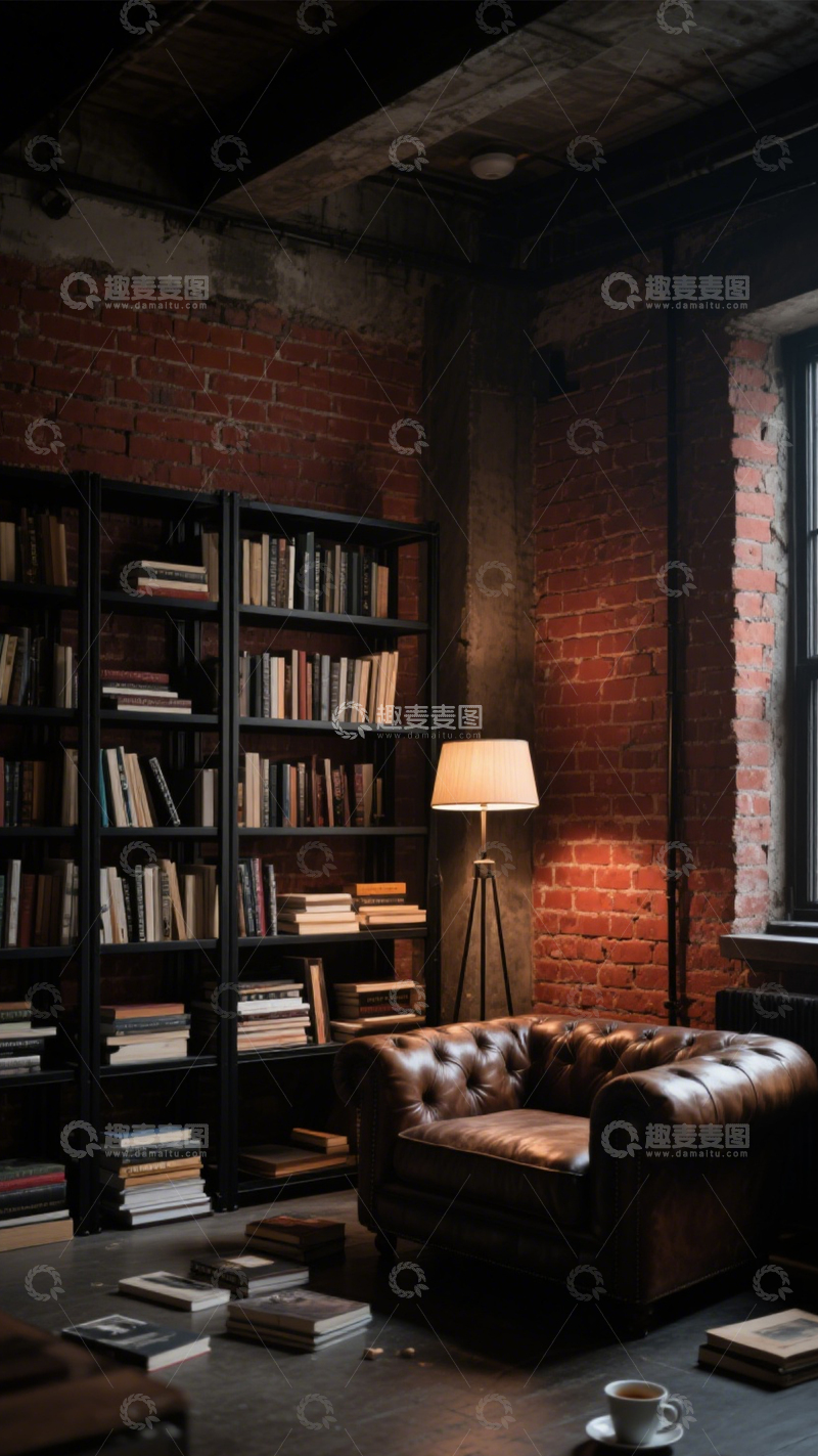 高清大图下载【趣麦麦图】复古工业风书房10