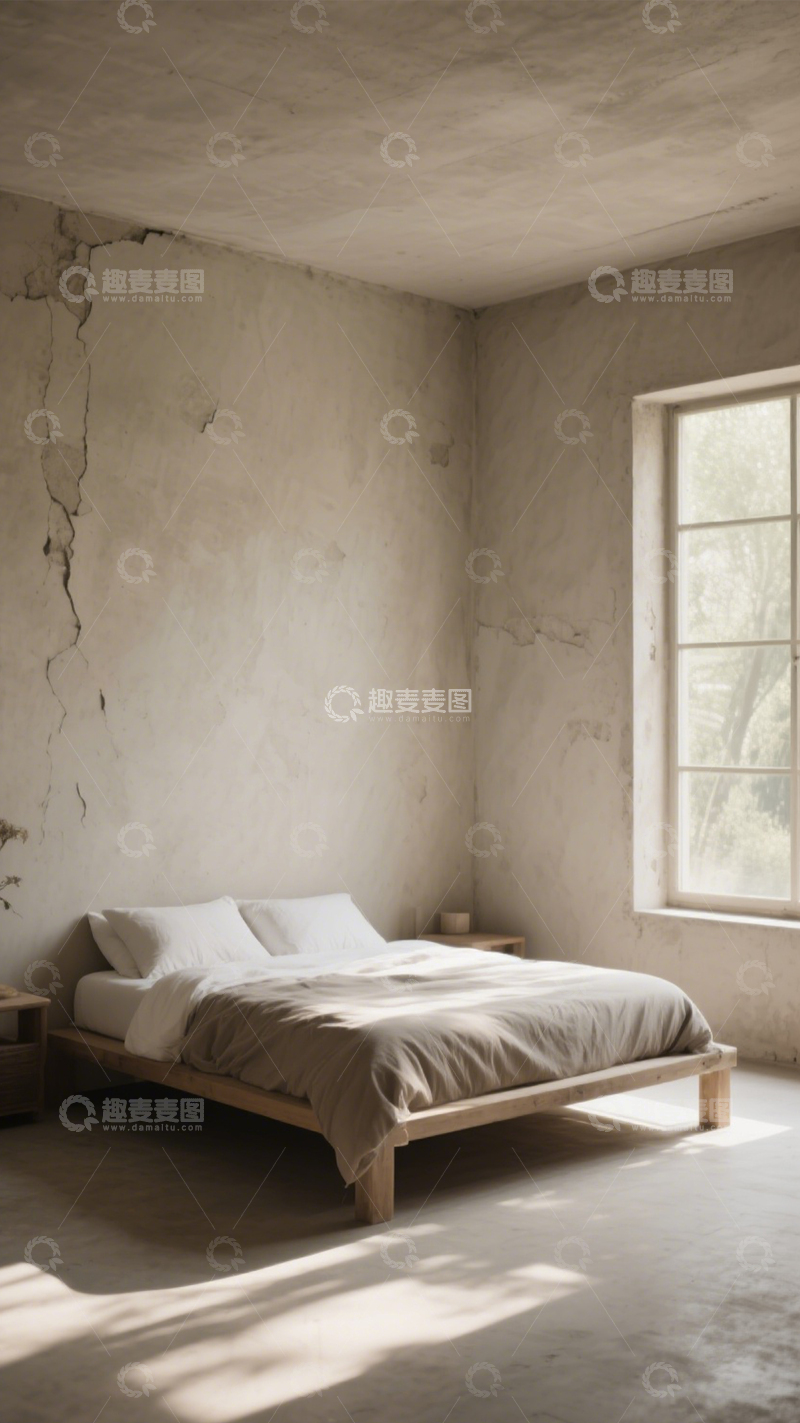 高清大图下载【趣麦麦图】简约水泥墙卧室1