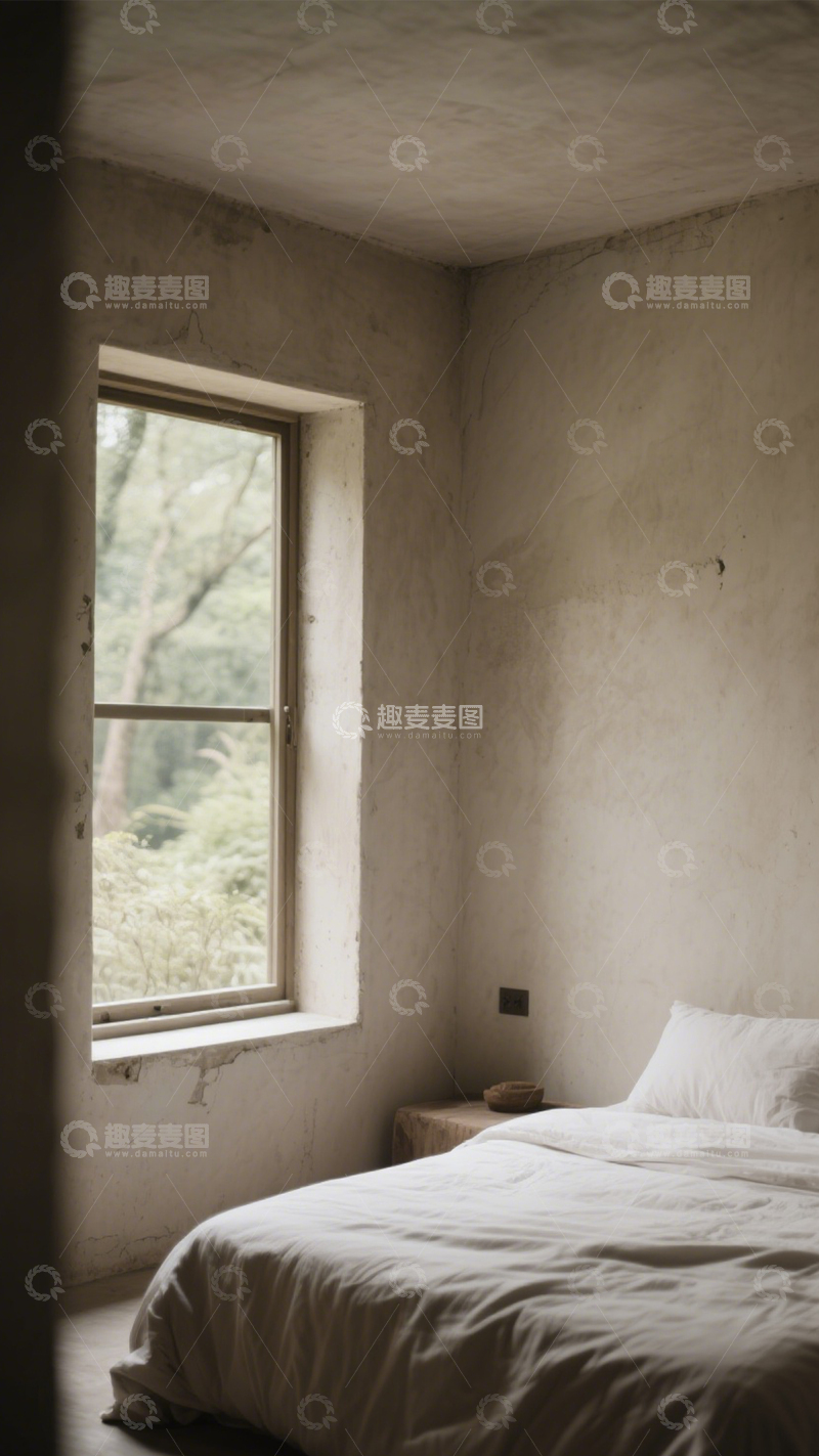 高清大图下载【趣麦麦图】简约水泥墙卧室3