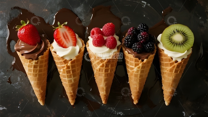 高清大图下载【趣麦麦图】甜筒水果巧克力拼盘4