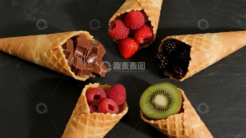 高清大图下载【趣麦麦图】甜筒水果巧克力拼盘