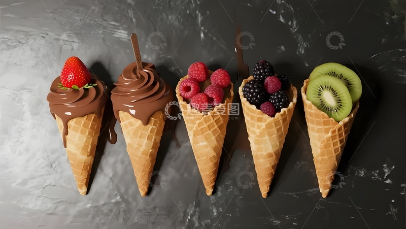 高清大图下载【趣麦麦图】甜筒水果巧克力拼盘2