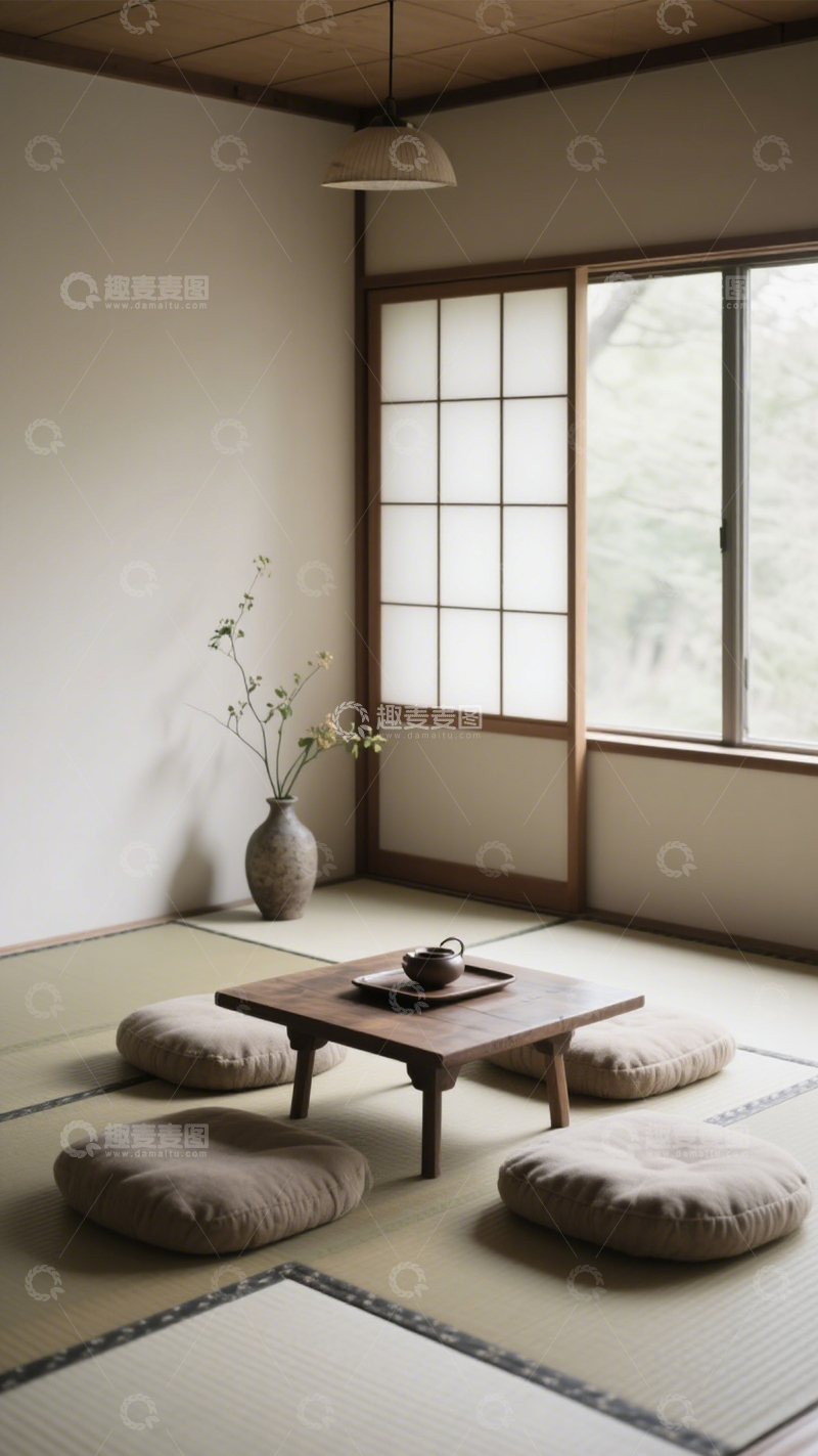 高清大图下载【趣麦麦图】禅意日式榻榻米茶室