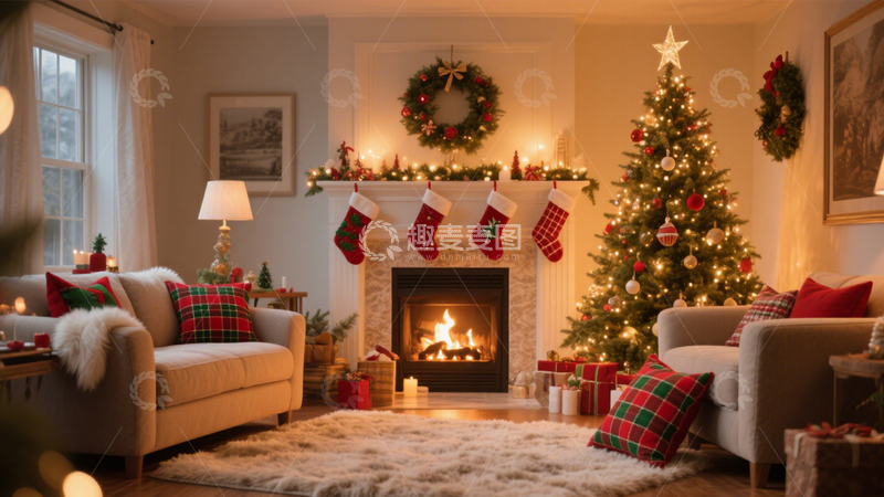 高清大图下载【趣麦麦图】温馨圣诞节日客厅1
