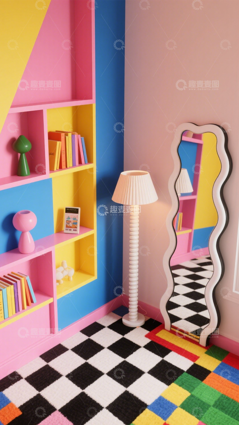高清大图下载【趣麦麦图】波普风撞色艺术书架2