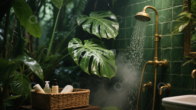 高清大图下载【趣麦麦图】森系绿植丛林卫浴间3