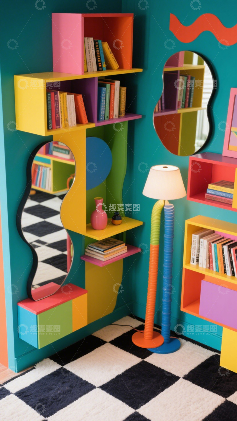 高清大图下载【趣麦麦图】波普风撞色艺术书架3
