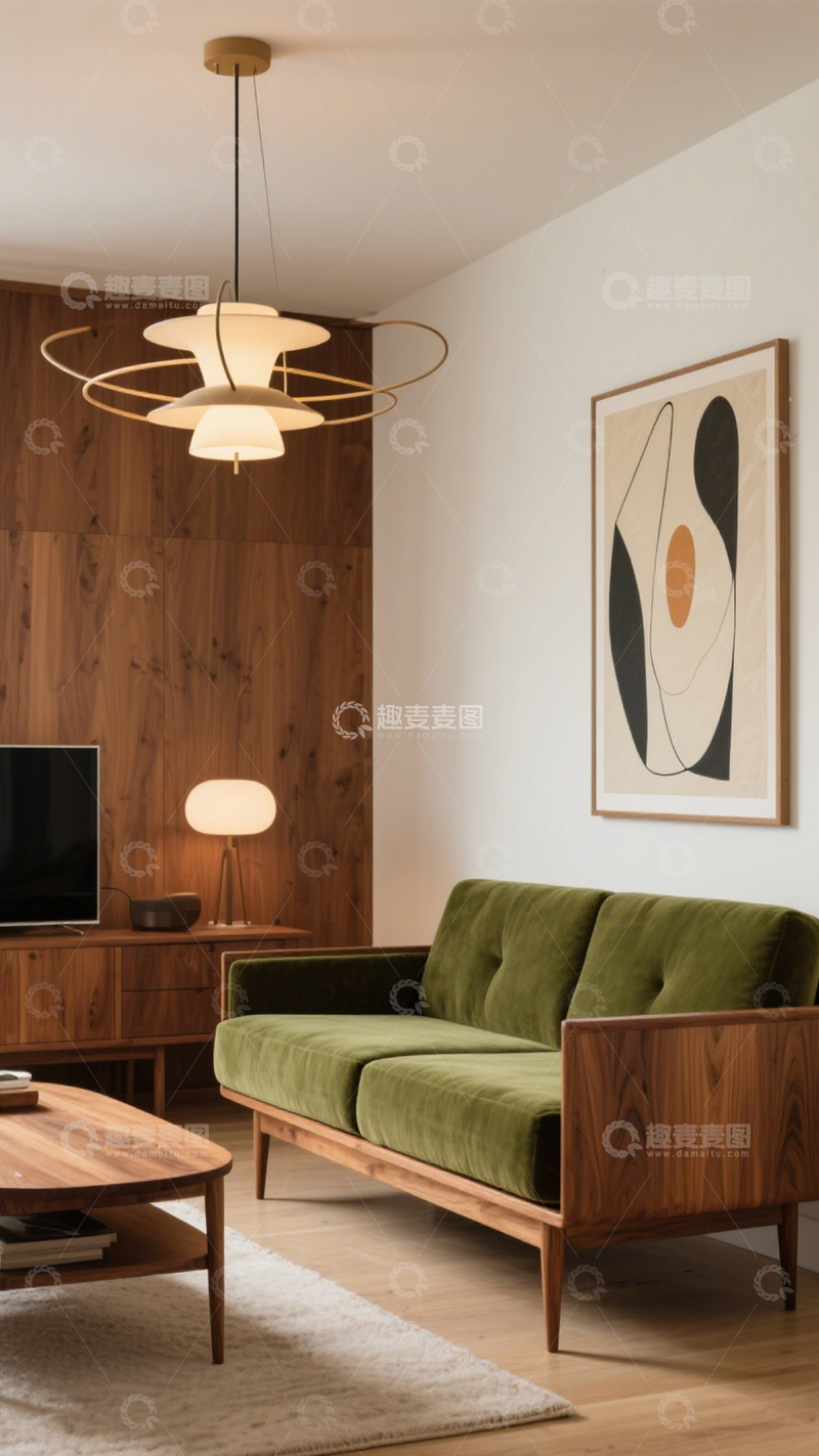 高清大图下载【趣麦麦图】北欧风原木简约客厅1