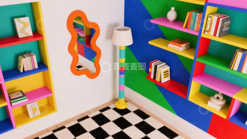 高清大图下载【趣麦麦图】波普风撞色艺术书架1