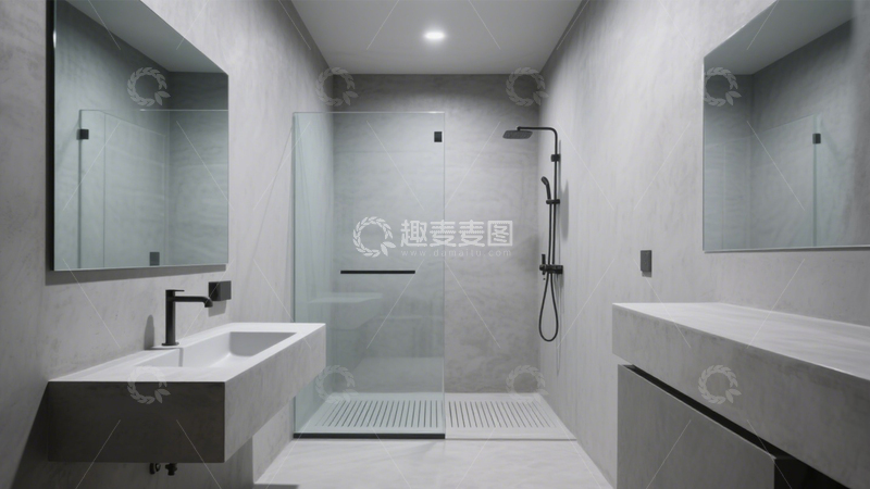 高清大图下载【趣麦麦图】工业风极简灰色卫浴2