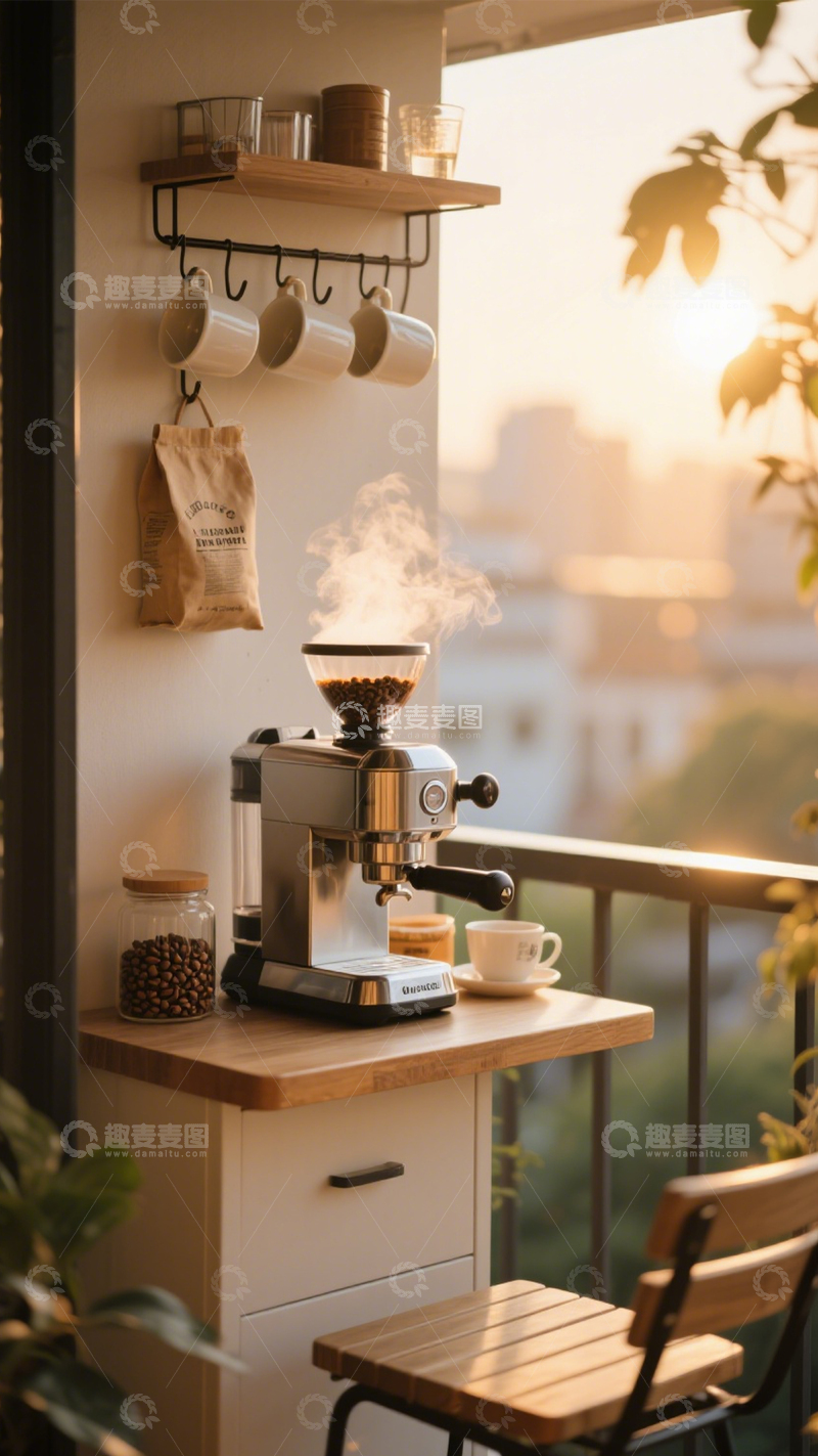 高清大图下载【趣麦麦图】落日治愈阳台咖啡角3