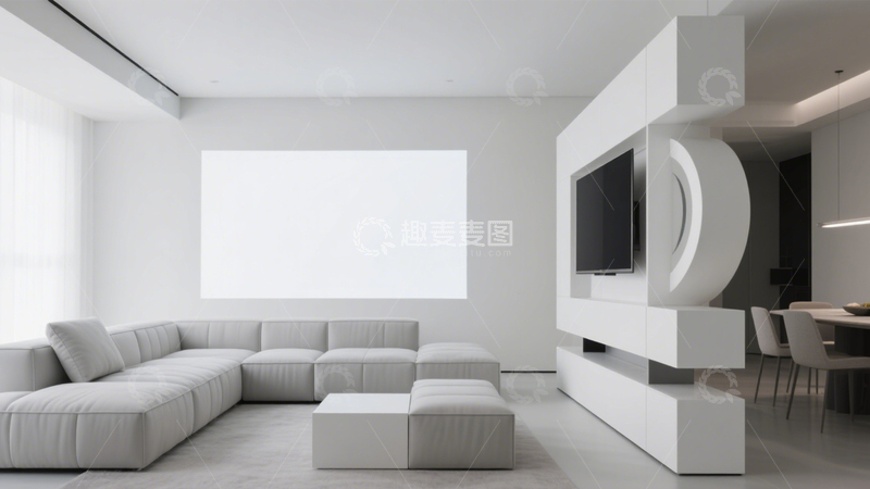 高清大图下载【趣麦麦图】简约白调悬浮屏客厅1