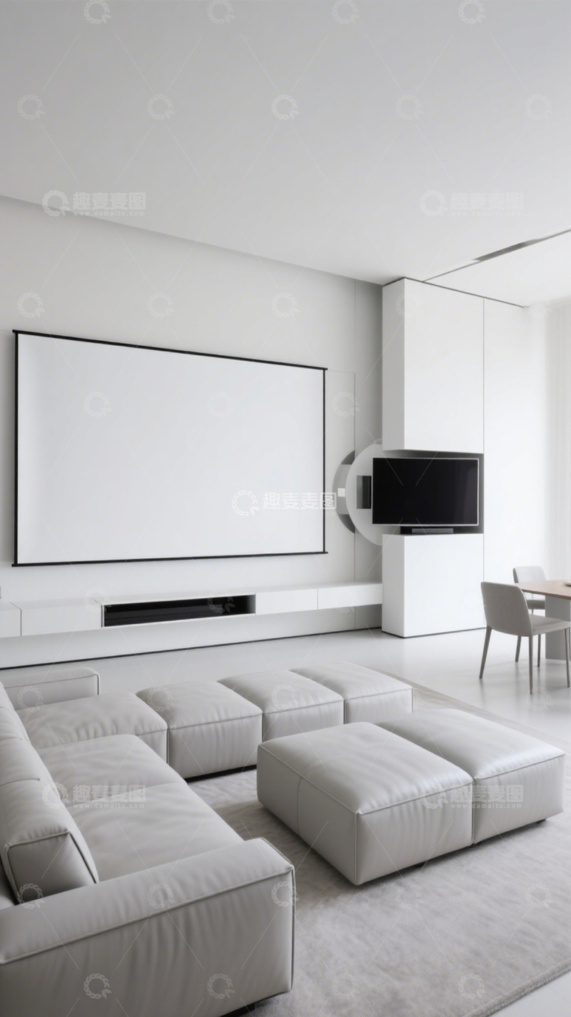 高清大图下载【趣麦麦图】简约白调悬浮屏客厅2