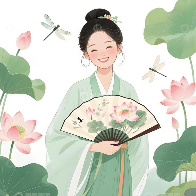 高清大图下载【趣麦麦图】古风人物插画夏至汉服女子