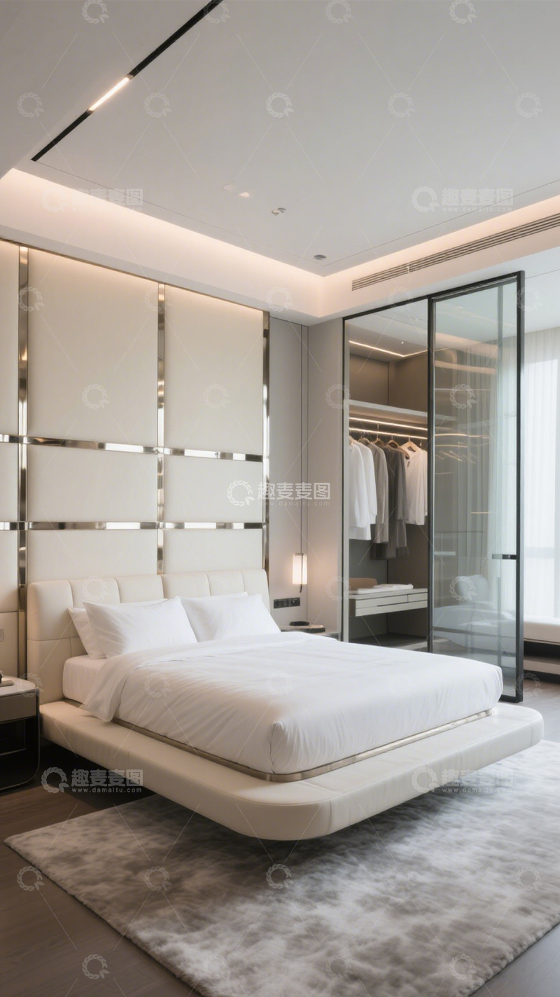 高清大图下载【趣麦麦图】现代轻奢悬浮床卧室