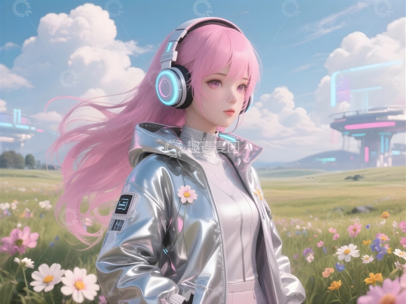 高清大图下载【趣麦麦图】少女听歌女孩1