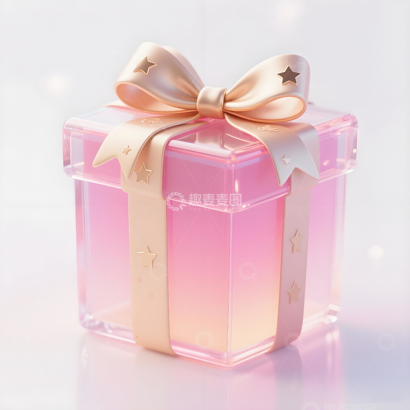 高清大图下载【趣麦麦图】粉色礼盒浪漫水晶透明质感节日氛围礼物元素