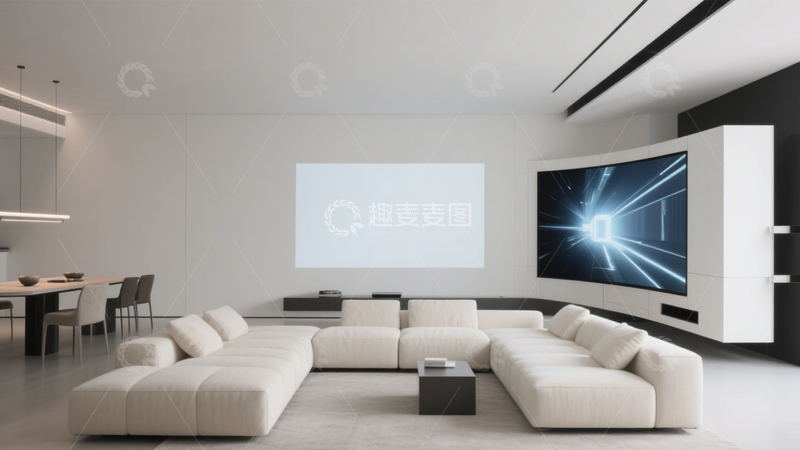 高清大图下载【趣麦麦图】简约白调悬浮屏客厅3