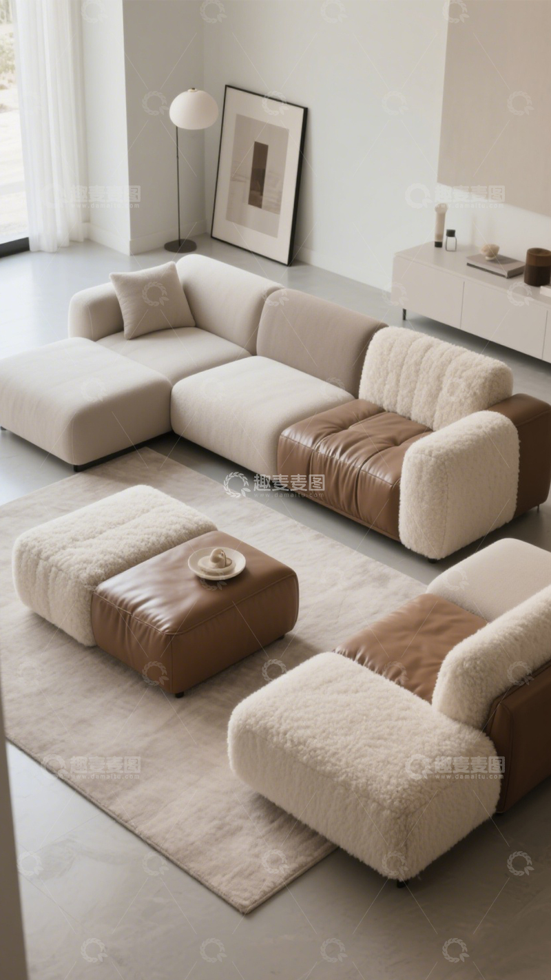 高清大图下载【趣麦麦图】侘寂风极简模块客厅1