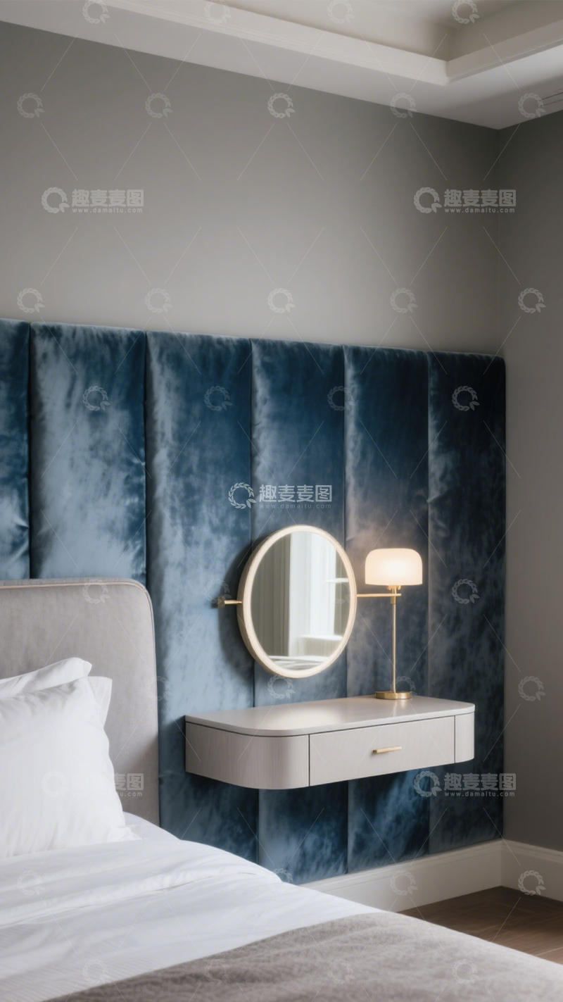 高清大图下载【趣麦麦图】丝绒弧形镜卧室1