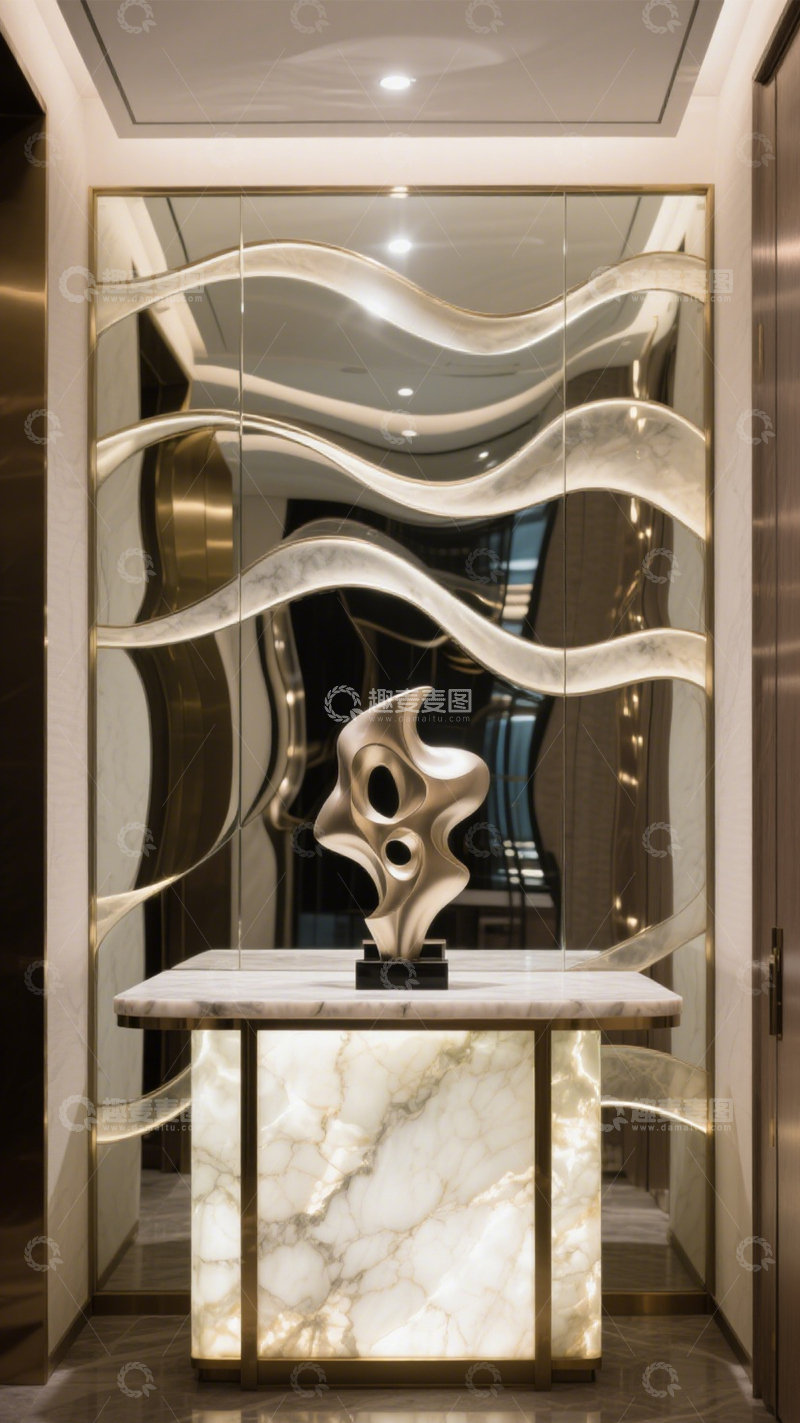 高清大图下载【趣麦麦图】艺术波浪镜面玄关