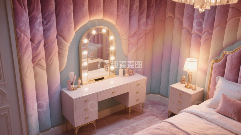 高清大图下载【趣麦麦图】丝绒弧形镜卧室