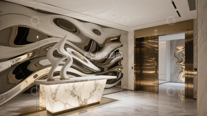 高清大图下载【趣麦麦图】艺术波浪镜面玄关2
