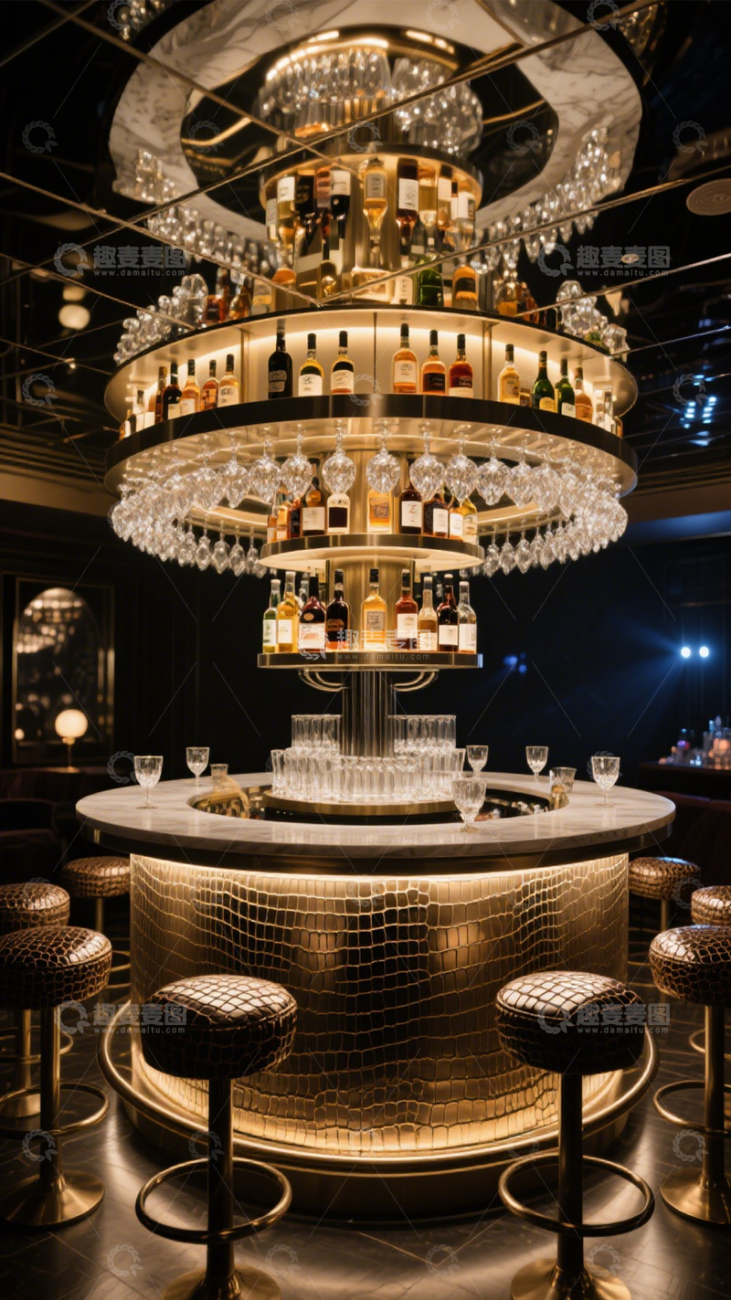 高清大图下载【趣麦麦图】奢华多层酒架酒吧