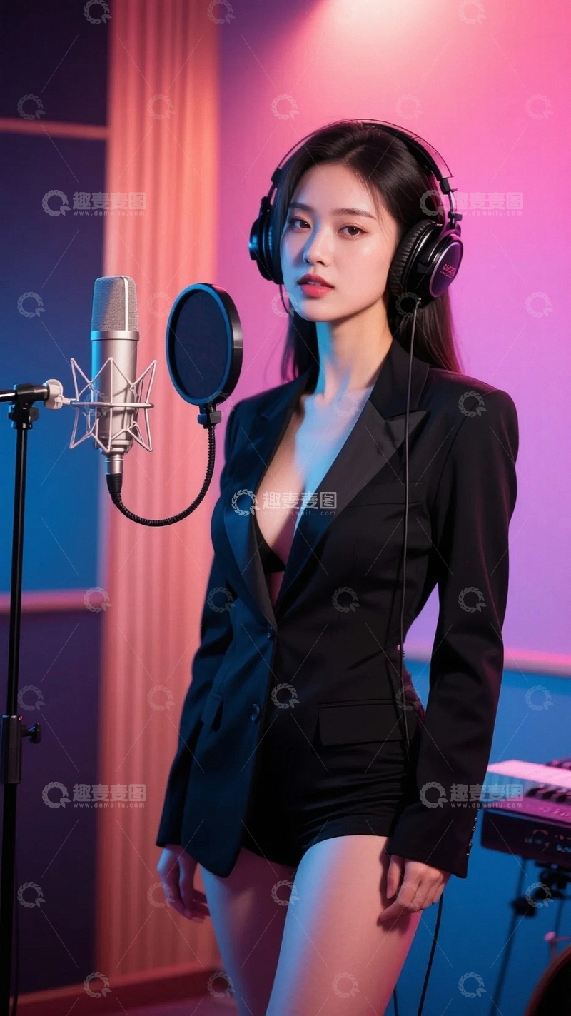 高清大图下载【趣麦麦图】录音中的女歌手8