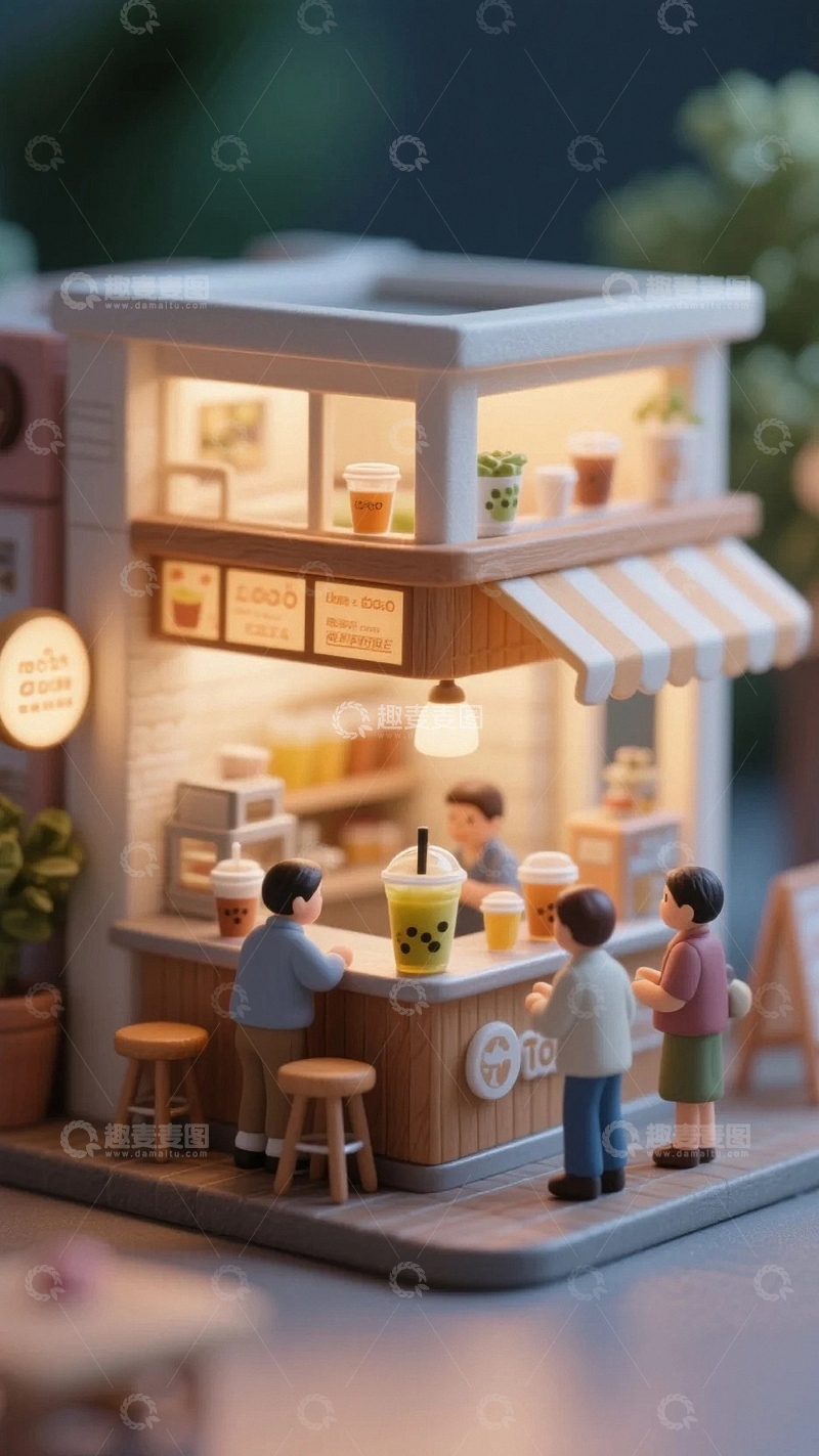 高清大图下载【趣麦麦图】卡通微缩景观模型奶茶店2